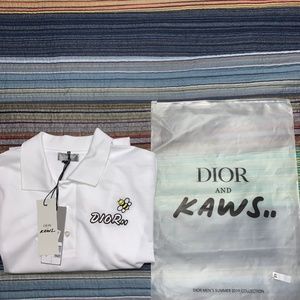 DIOR X KAWS White Bumble Bee Cotton Polo Shirt XL